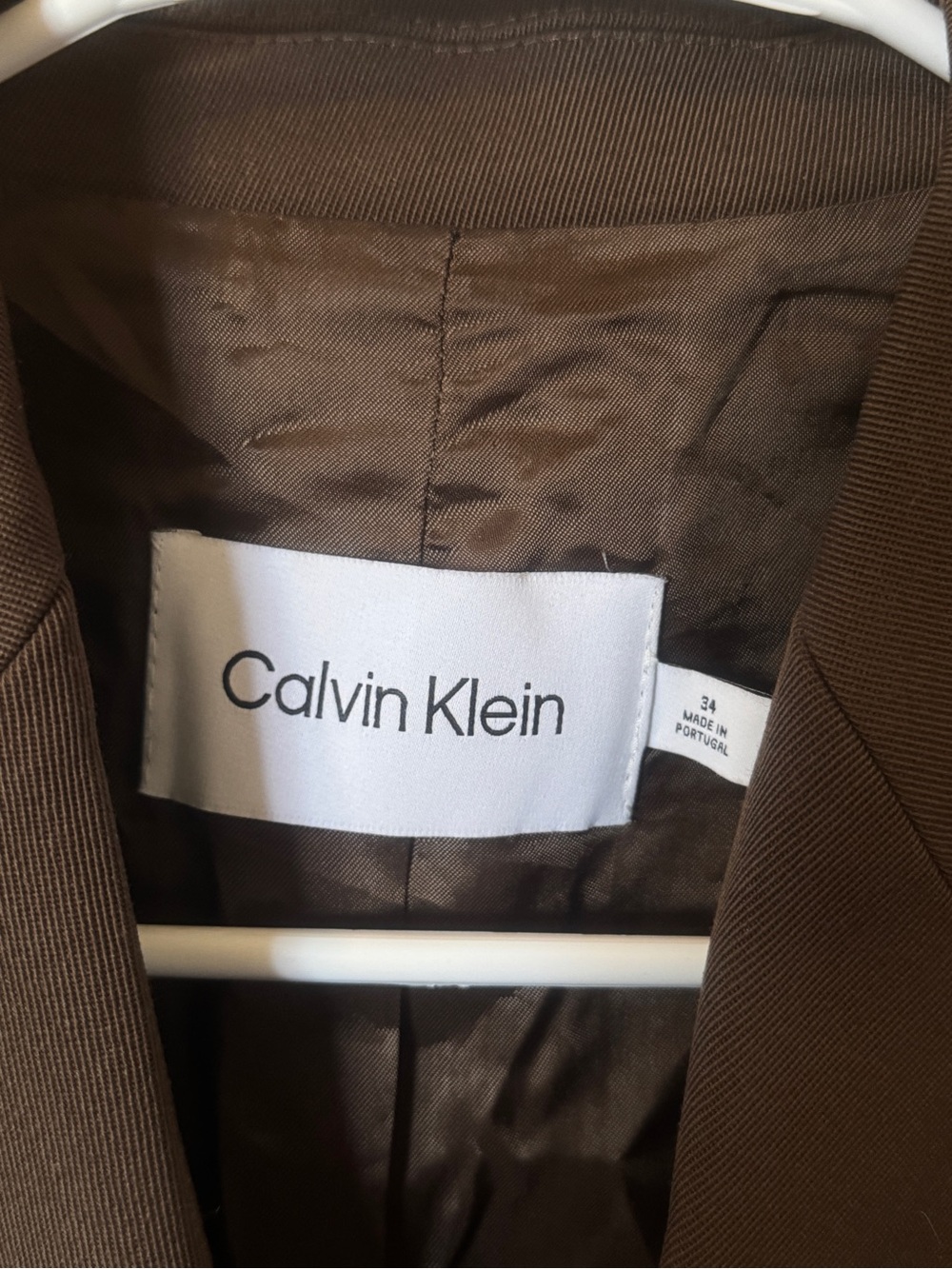 NWOT Calvin Klein Wool Brown Oversized Double-Breasted Blazer - Picture 5 of 7